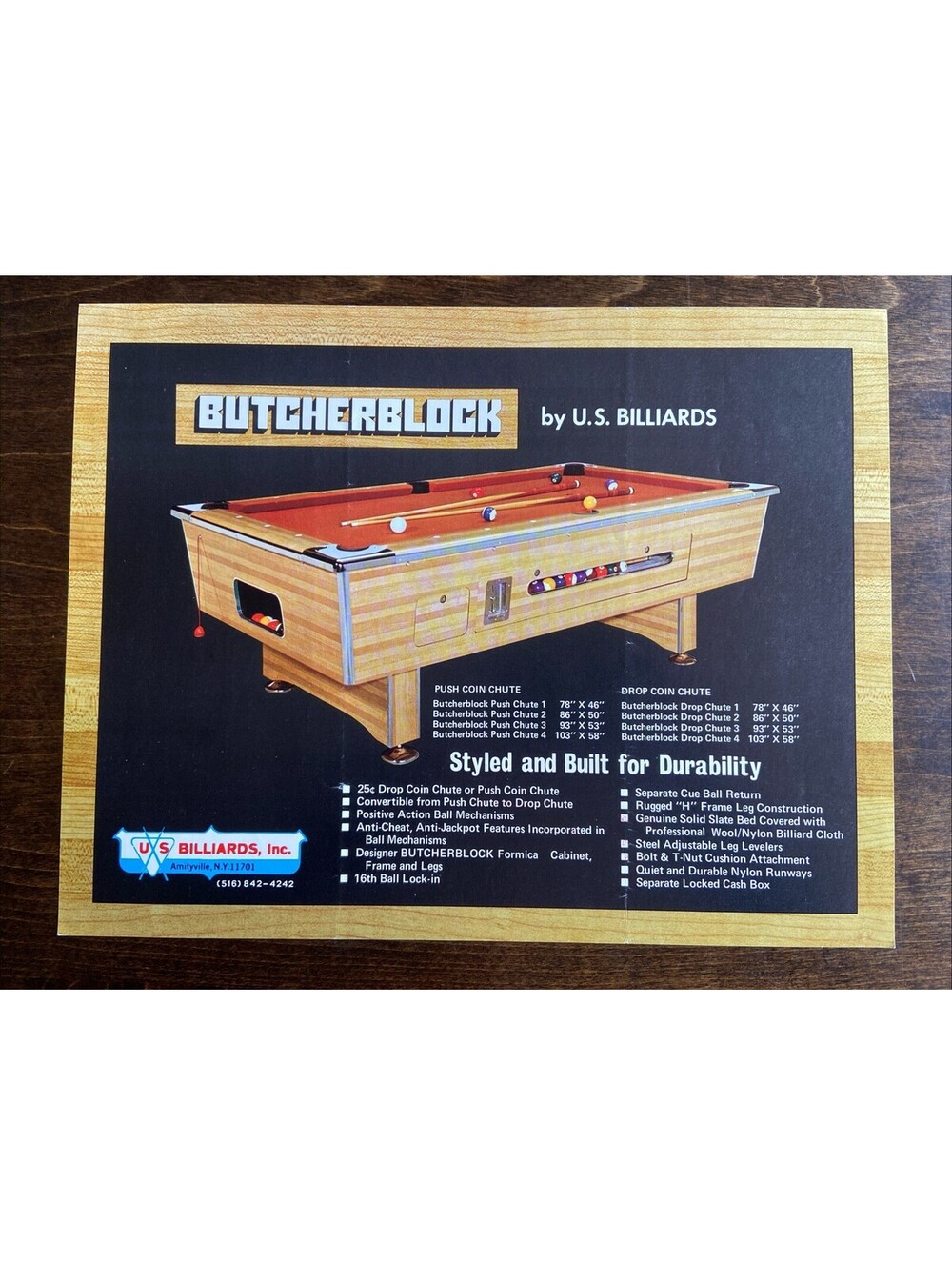 Butcherblock U.S. Billiards FLYER Original Ad Promo Poster Not PCB 2